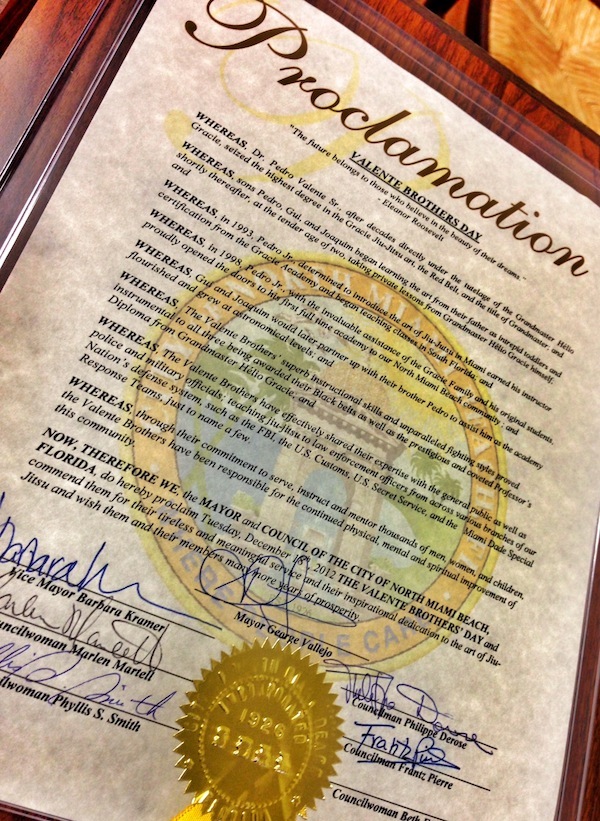Mayor George Vallejo proclaims December 18th, 2012 the Valente Brothers Day — Valente Brothers